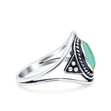 Vintage Style Promise Ring Band Oxidized Simulated Turquoise 925 Sterling Silver